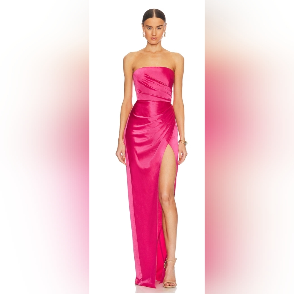 SAU LEE Priyanka Strapless Draped Satin Gown size 8 in Hot Pink